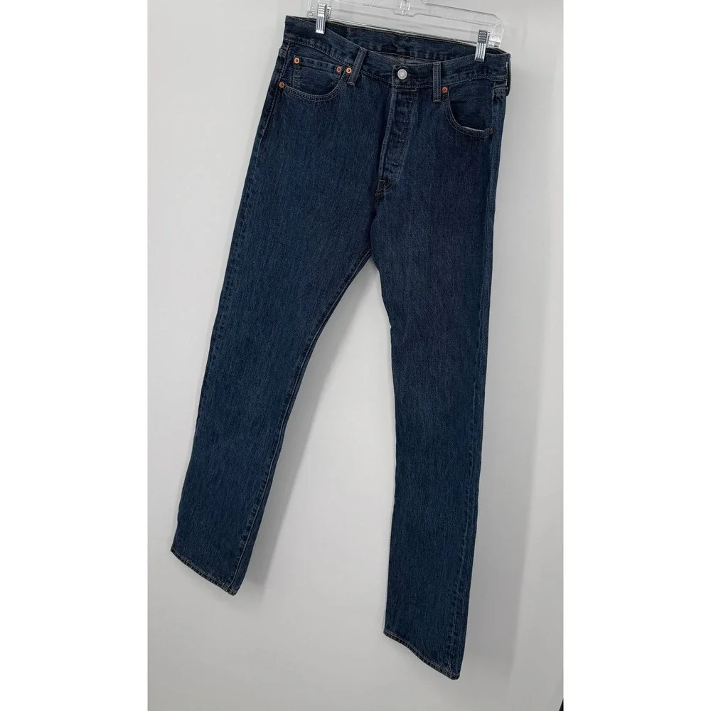 Levis 501 Original Fit Jeans Mens 34x36 Dark Wash Blue Button Fly Straight Leg